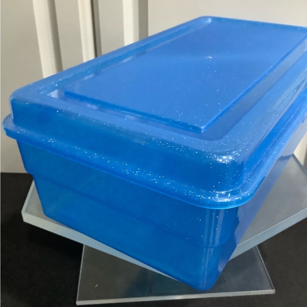 Blue Glitter Plastic Storage Snap Close Container, Small Plastic Storage